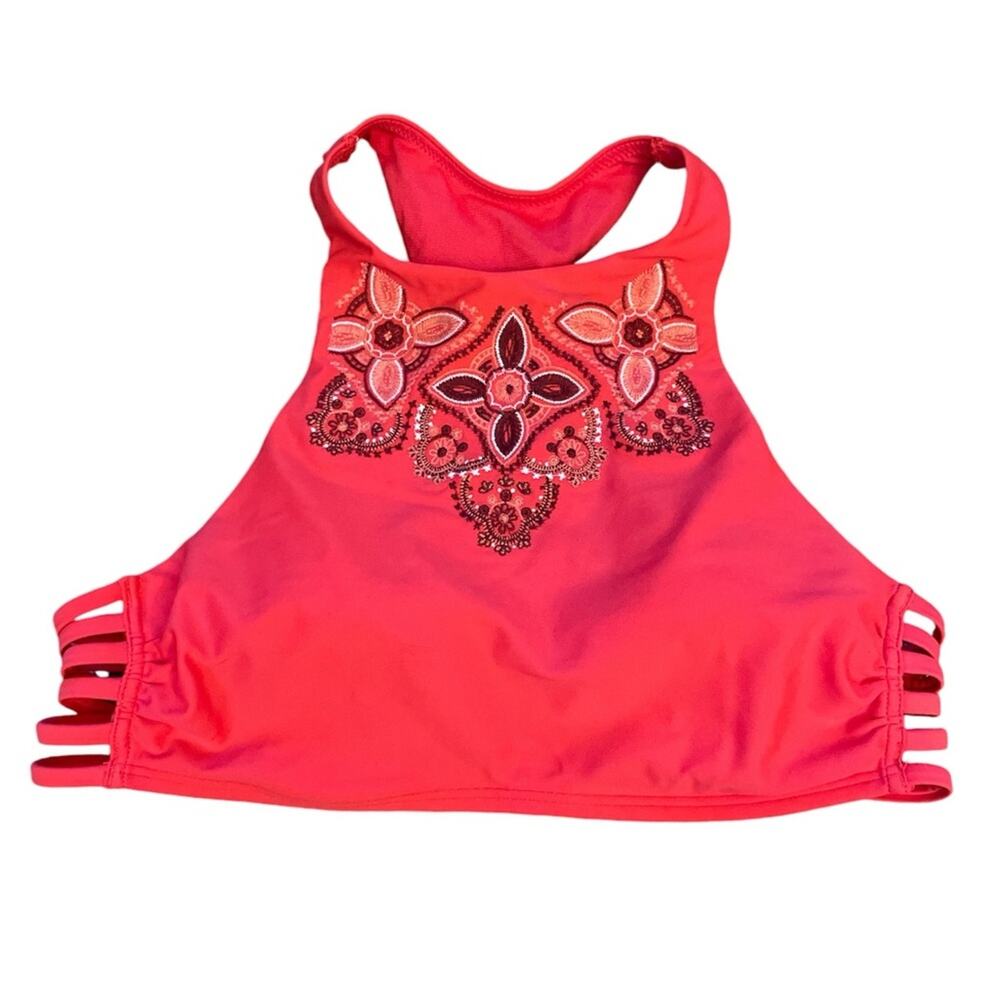 Hollister Womens/Teen red Floral medium racerback bikini top removal pads Beach